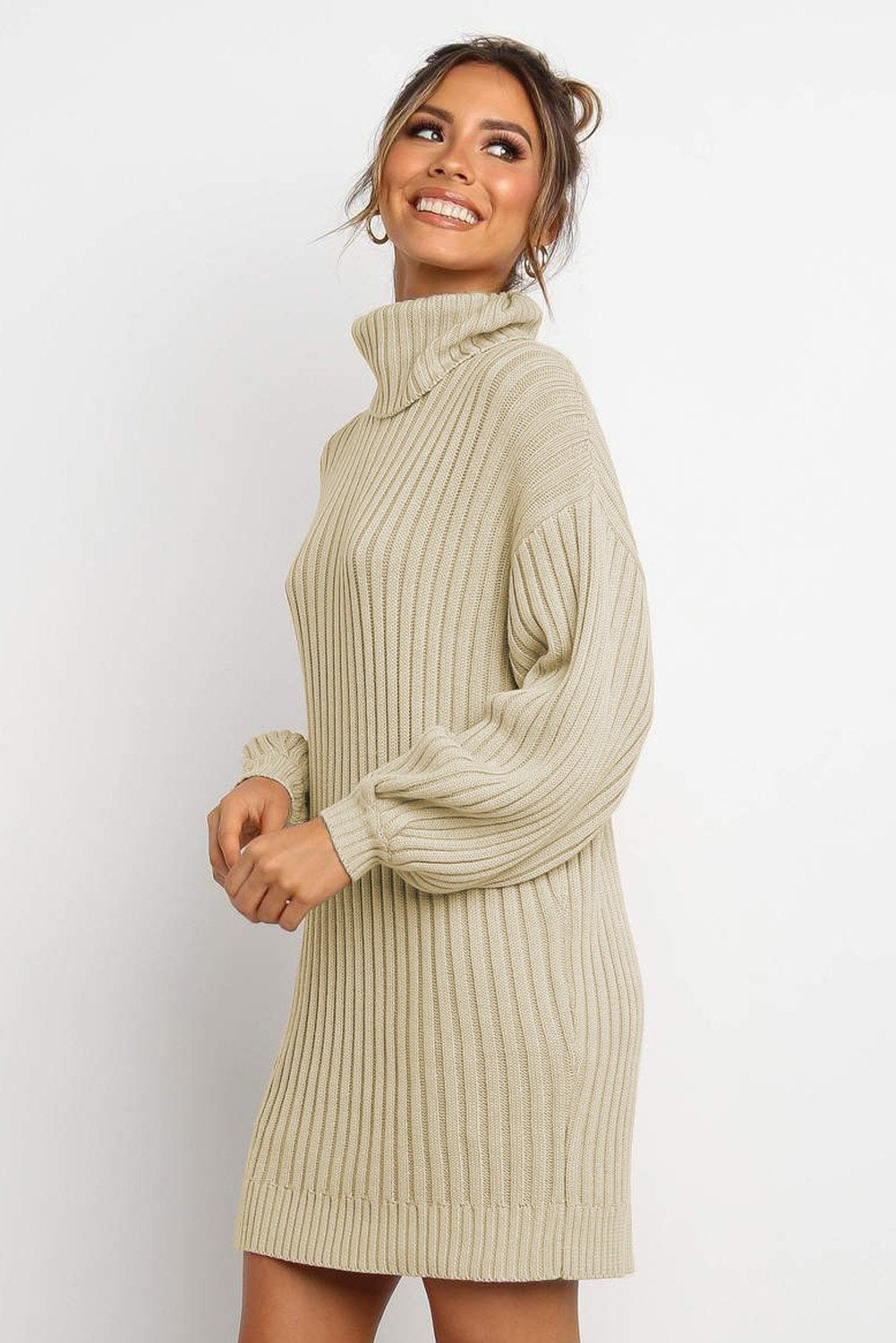 Turtleneck Balloon Sleeve Dress