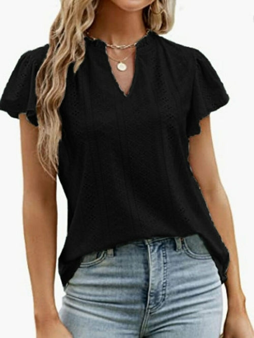 Ruffled Hollow-out Short-sleeve