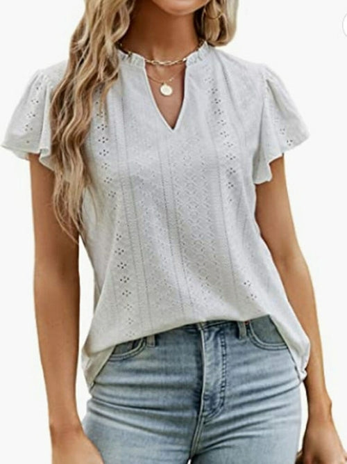 Ruffled Hollow-out Short-sleeve