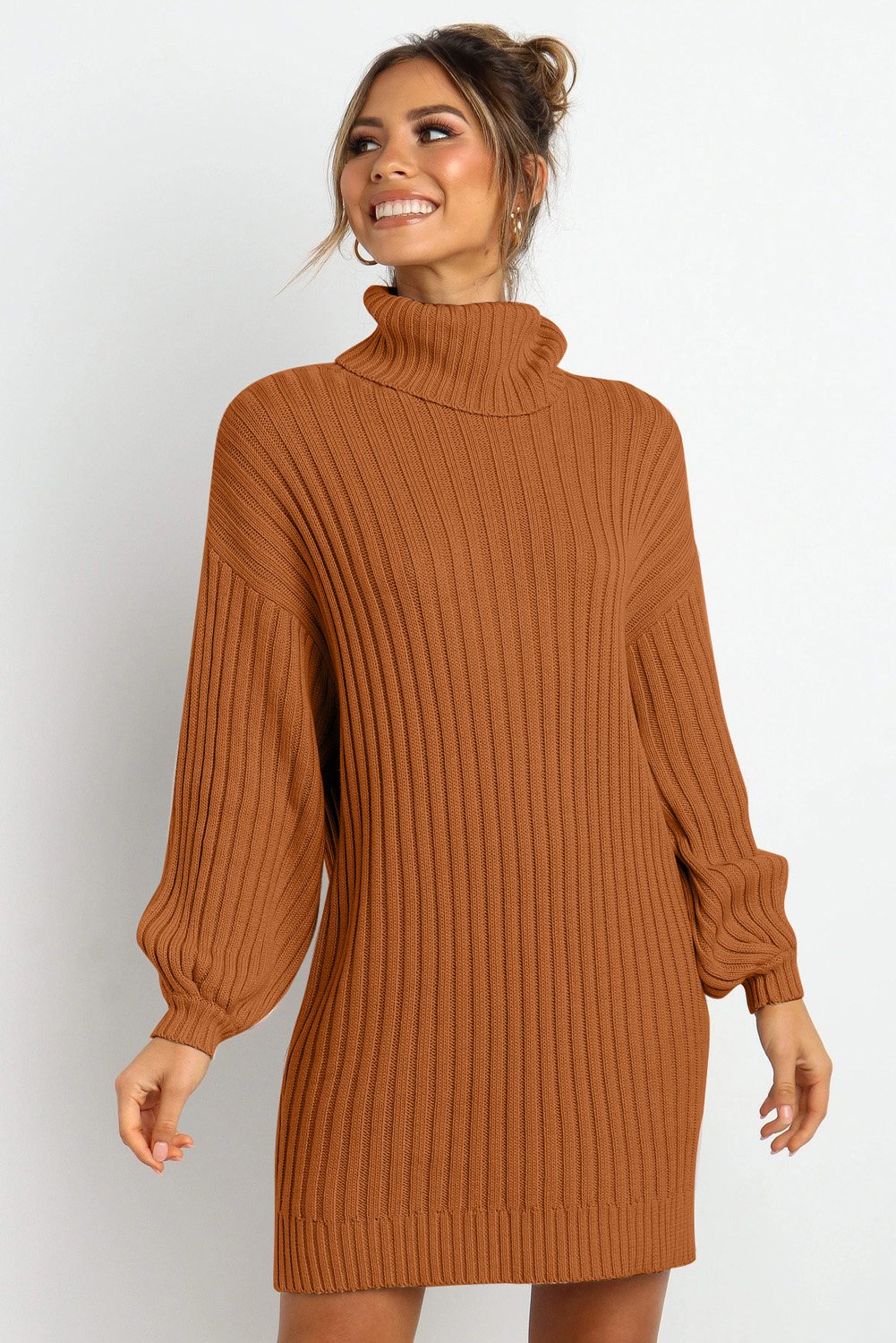 Turtleneck Balloon Sleeve Dress