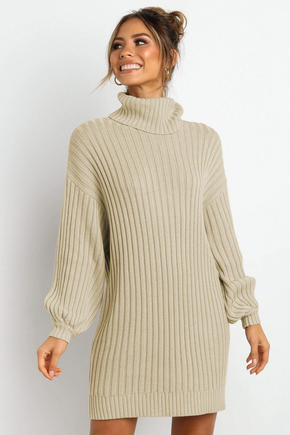 Turtleneck Balloon Sleeve Dress