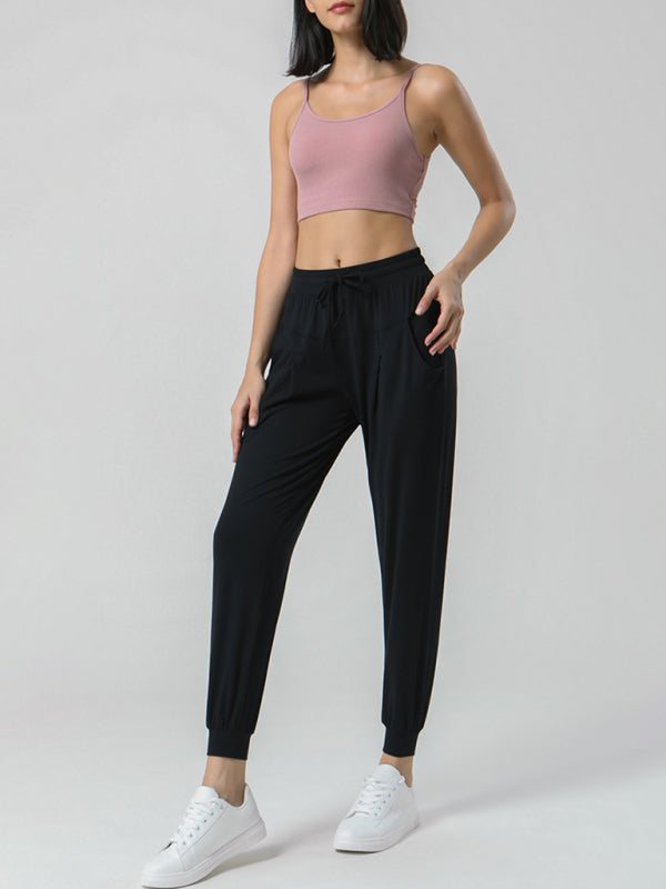 Drawstring waist sports stretch