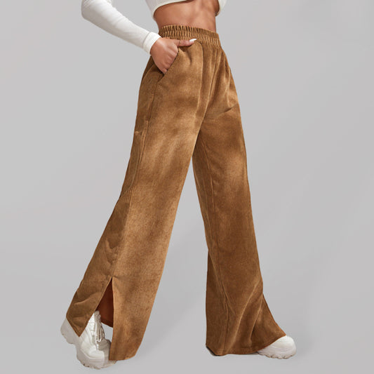 Waistband Corduroy Wide Leg Slit