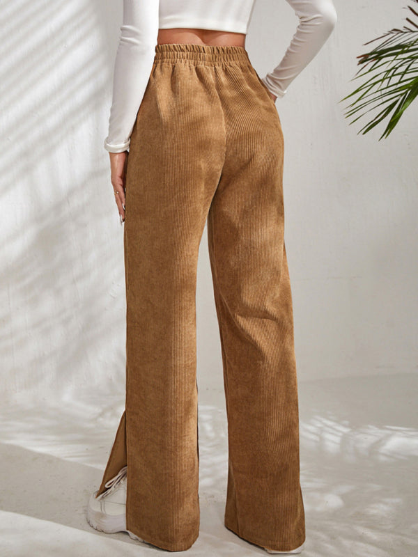 Waistband Corduroy Wide Leg Slit