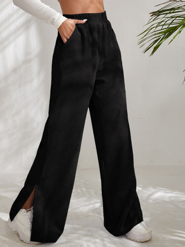 Waistband Corduroy Wide Leg Slit