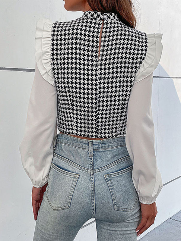 Woven Mock Neck Houndstooth