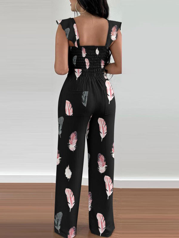 Feather print two-piece suit