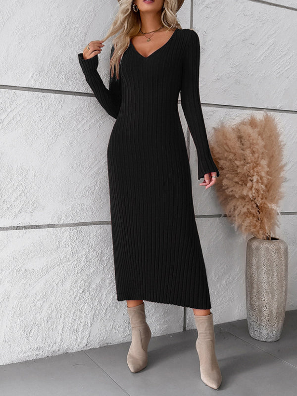 V-neck sweater dress