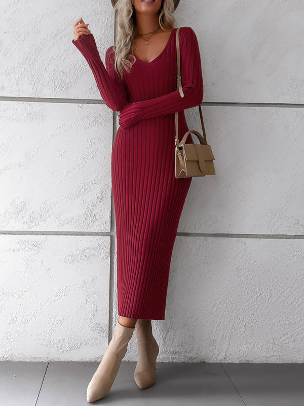 V-neck sweater dress