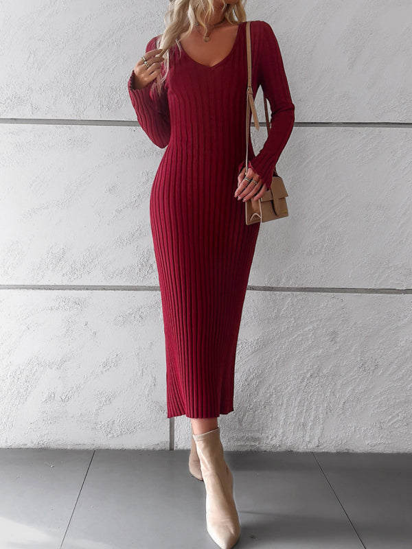 V-neck sweater dress