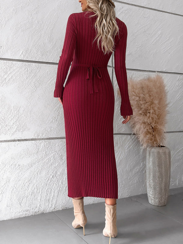 V-neck sweater dress