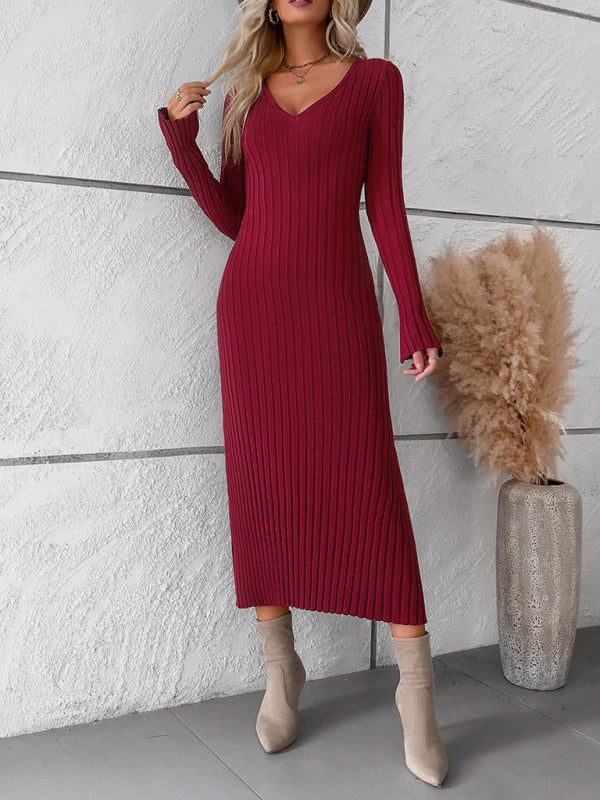 V-neck sweater dress