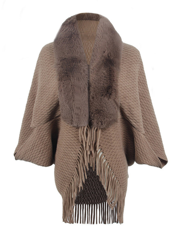 Fur knitted tassel cape cardigan