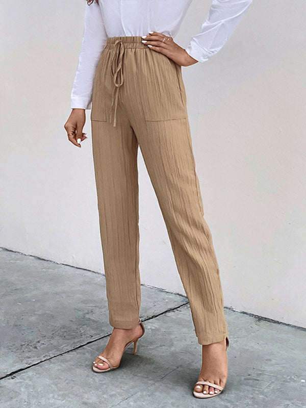 Elastic waist pleated pants