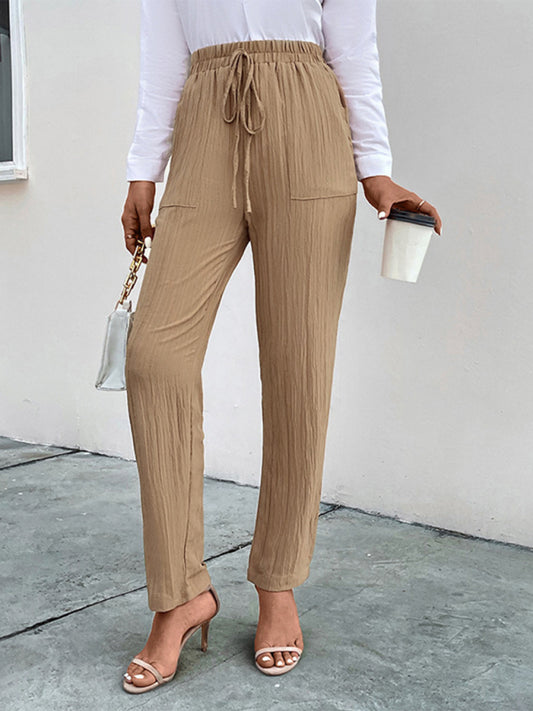 Elastic waist pleated pants