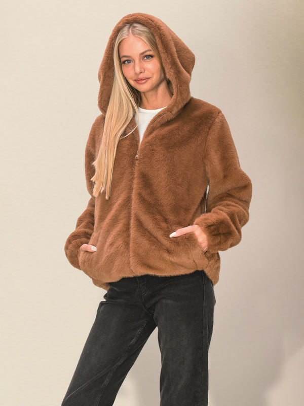 Hooded zipper plush jacket